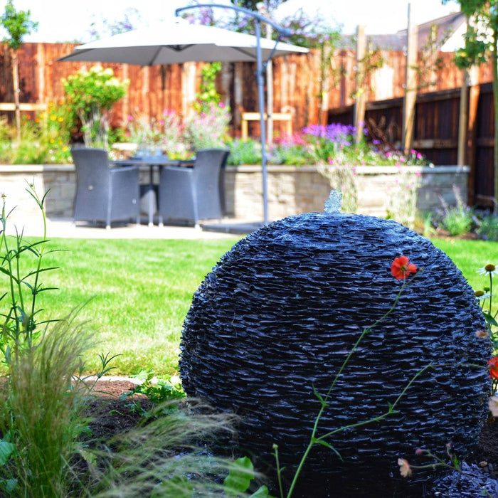 Grey Planet Slate Sphere Water Feature - 90cm