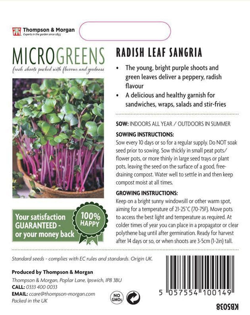 Thompson & Morgan (Uk) Ltd Gardening Thompson & Morgan Microgreens Radish (Leaf) Sangria