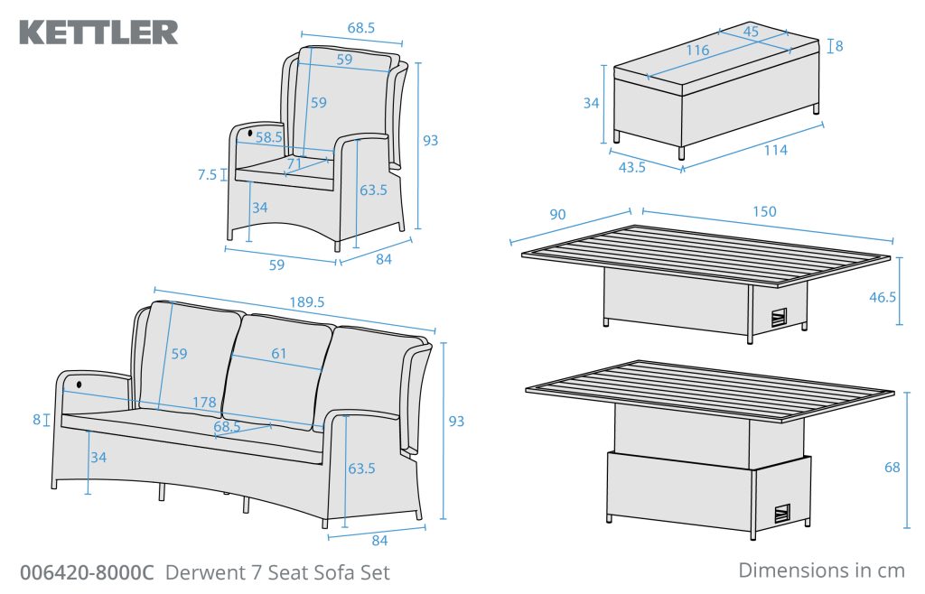 Kettler Derwent Reclining Sofa Set with Height Adjustable Table & Bench