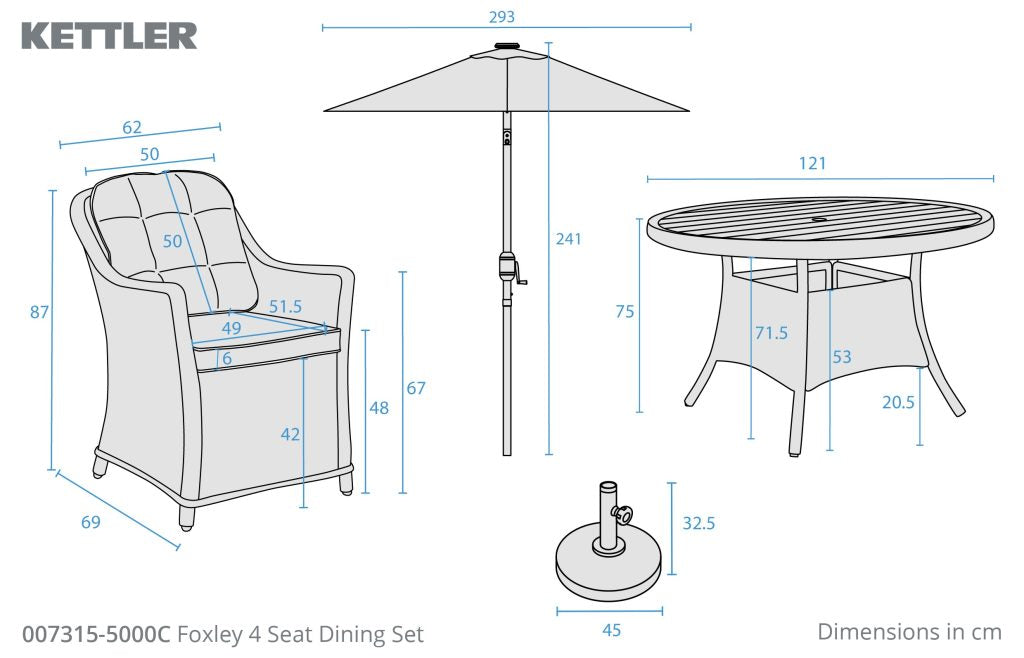 Kettler Foxley 4 Seater Dining Set