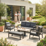 Tudor 5 Seat Sofa Set with Lounge Armchairs & High/Low Table