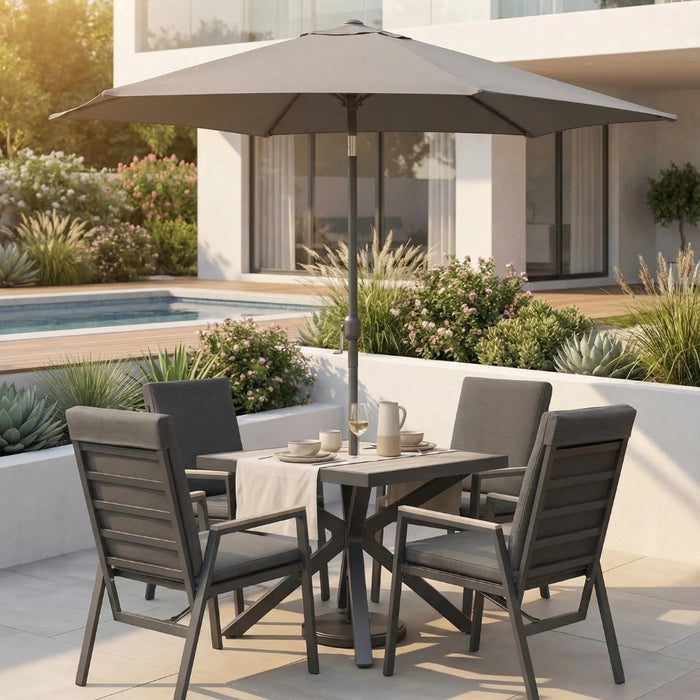 Tudor 4 Seat Reclining Dining Set With Parasol & Base