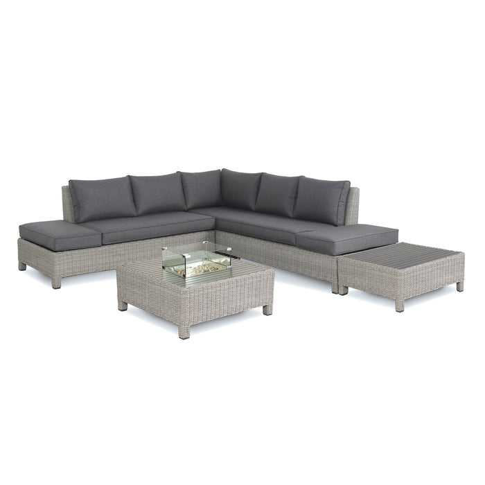 Palma Signature Low Lounge Garden Set in White Wash with Firepit Table