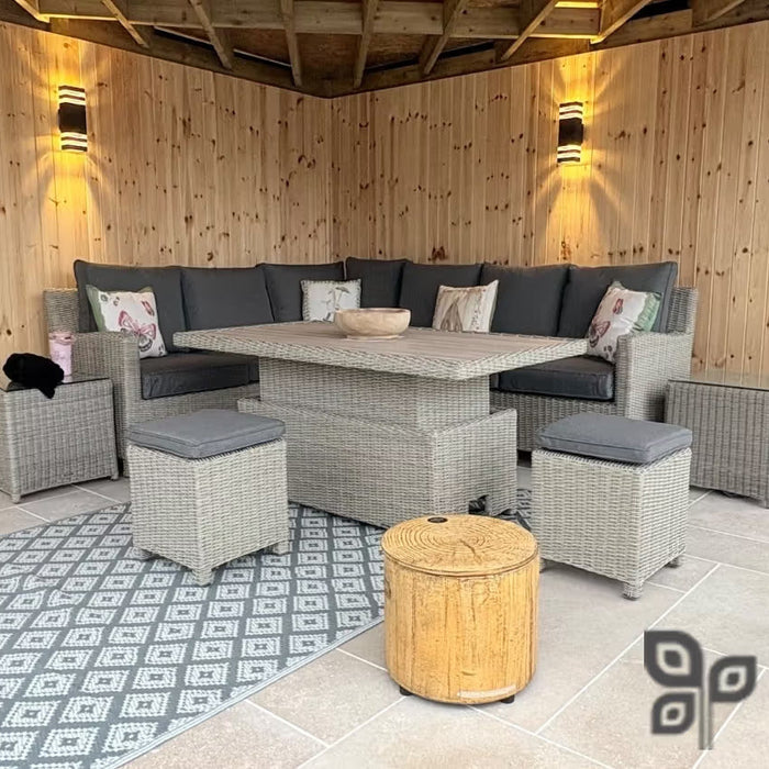 Kettler Palma Signature Corner Set (Right Sided in White Wash with aluminium slatted table)