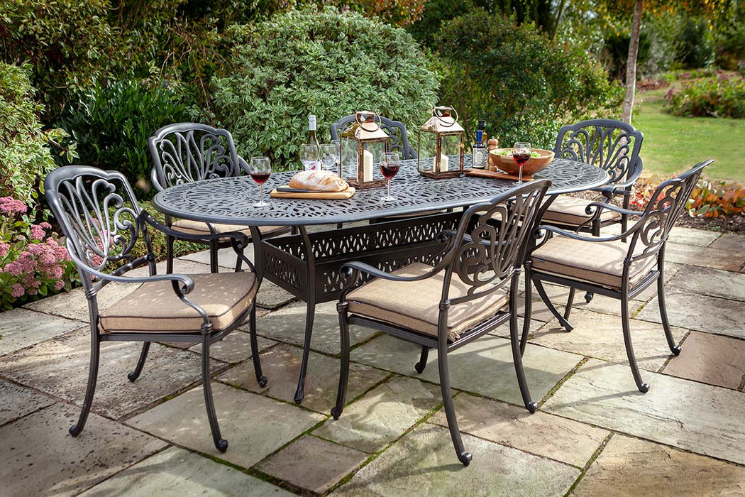 Hartman Amalfi 6 Seat Oval Dining Set with Parasol & Base in Bronze