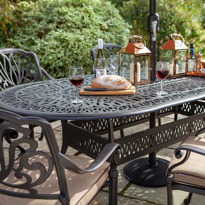 Hartman Amalfi 6 Seat Oval Dining Set with Parasol & Base in Bronze