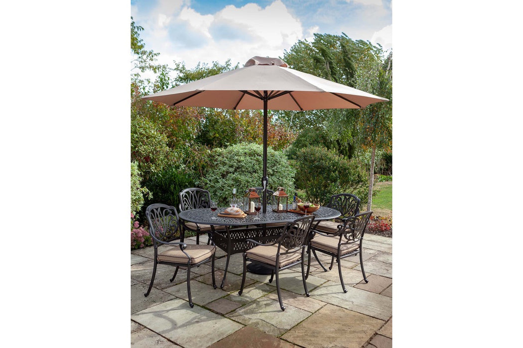 Hartman Amalfi 6 Seat Oval Dining Set with Parasol & Base in Bronze