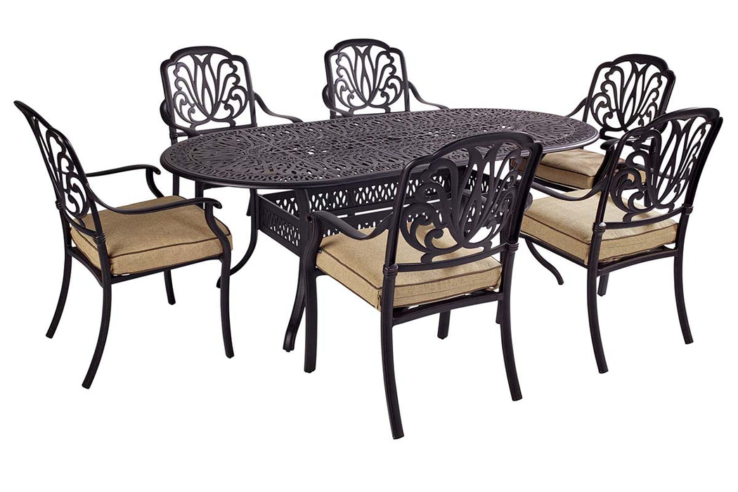 Hartman Amalfi 6 Seat Oval Dining Set with Parasol & Base in Bronze