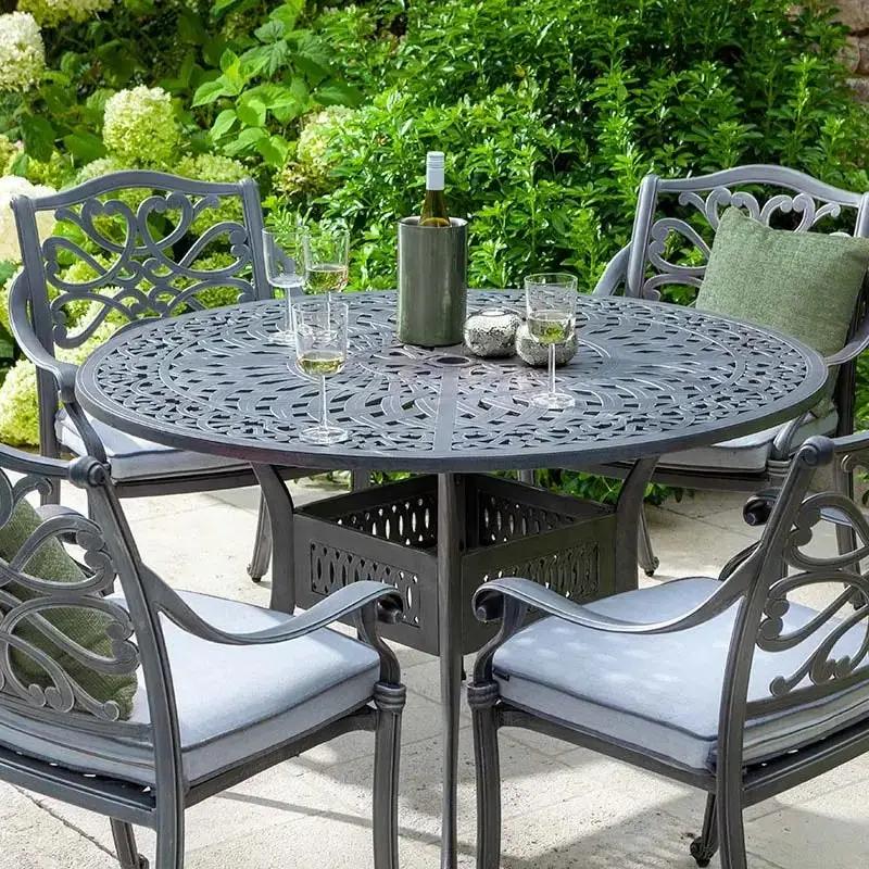 Hartman Capri 4 Seat Round Dining Set in Antique Grey with Parasol & Base