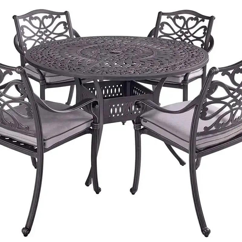 Hartman Capri 4 Seat Round Dining Set in Antique Grey with Parasol & Base