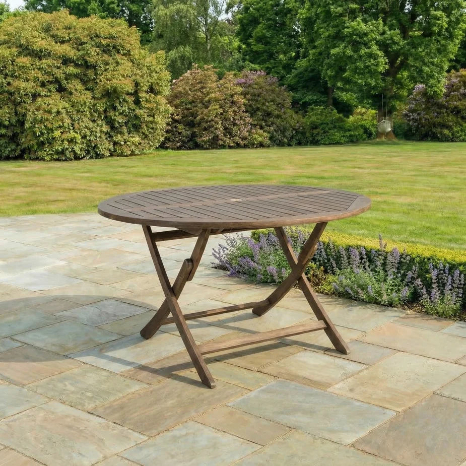 Alexander Rose Sherwood Folding Round Dining Table 1.4m with 6 folding chairs