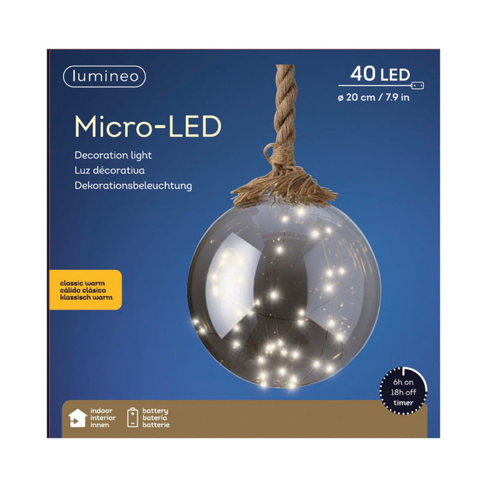 Kaemingk Lumineo Micro LED Bauble With Rope and 40 Lights in Warm White