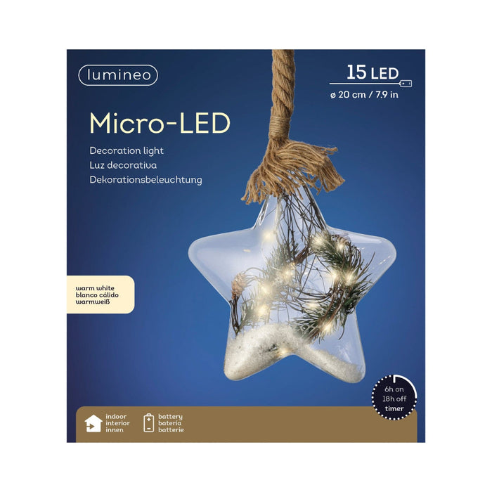 Lumineo Micro LED Star With Rope Pinegreen 15 LEDs