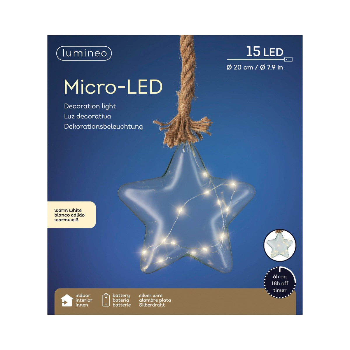 Micro LED Star Height 20cm Blue, Warm White 15 Lights