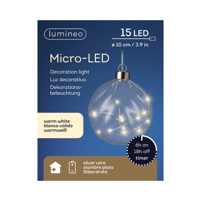 Micro LED Ball Diameter 10cm Clear, Warm White 15 Lights