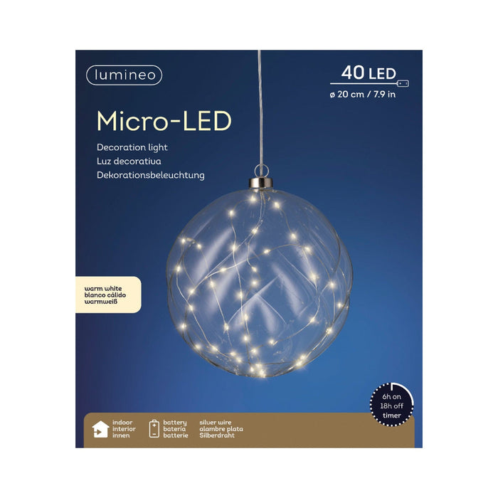 Micro LED Ball Diameter 20cm Clear, Warm White 40 Lights