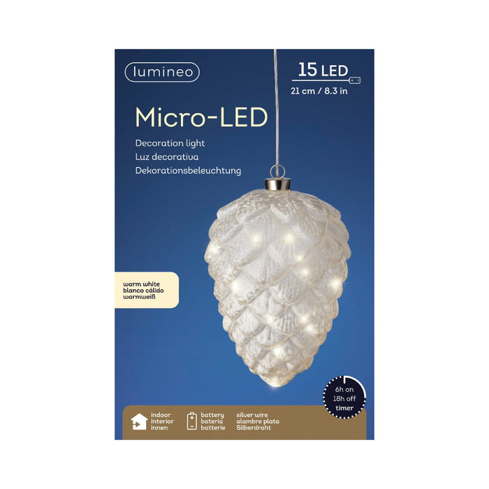 Micro LED Pinecone  Frost, Warm White 15 Lights