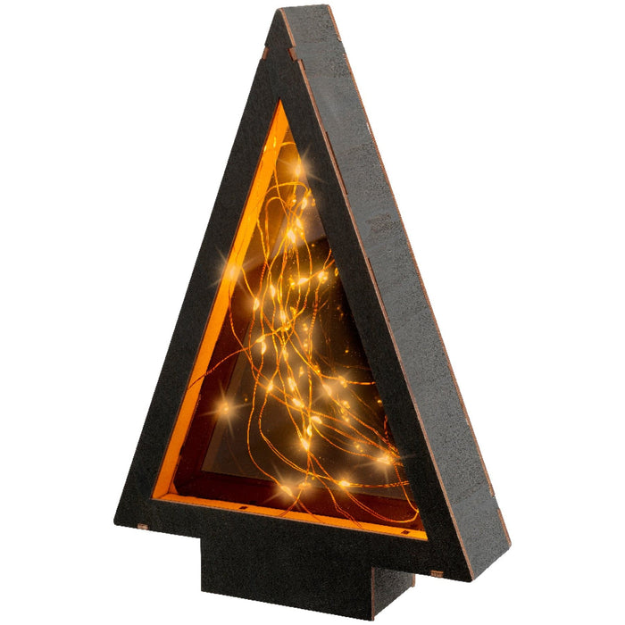 Micro LED Frame Plywood Tree 28cm High Black, Classic Warm 40 Lights