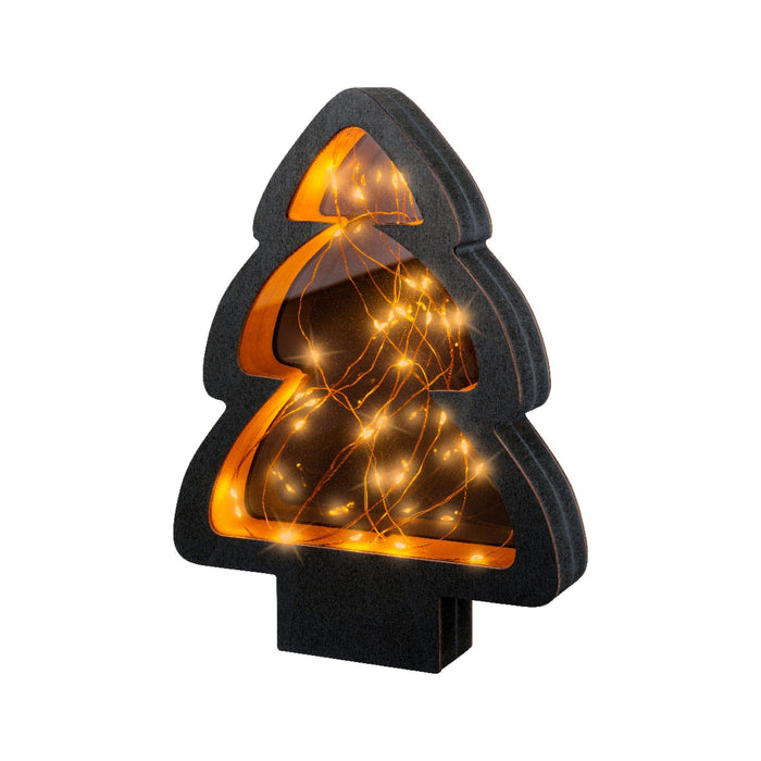 Micro LED Frame Plywood Tree 28cm High Black, Classic Warm 40 Lights