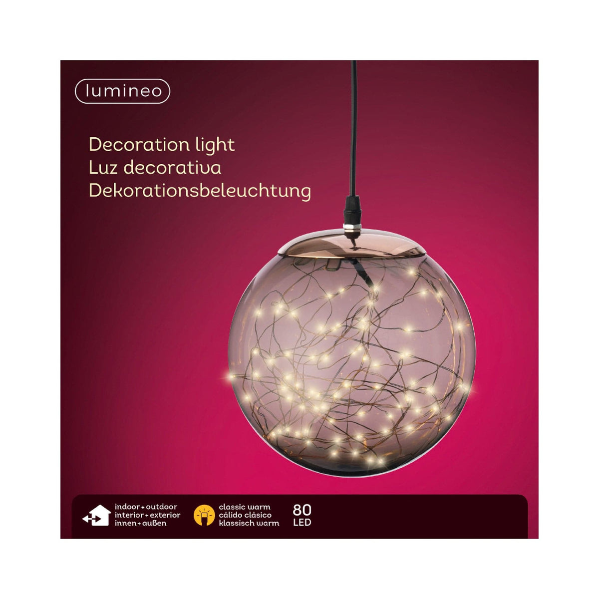 Micro LED Ball Plastic Hanging Diameter 20cm Smokey, Classic Warm 80 Lights