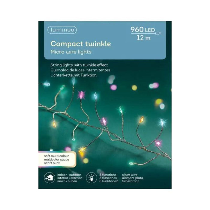 Micro Compact Lights 8 Function Twinkle Effect  Silver, Soft Multi 960 Lights