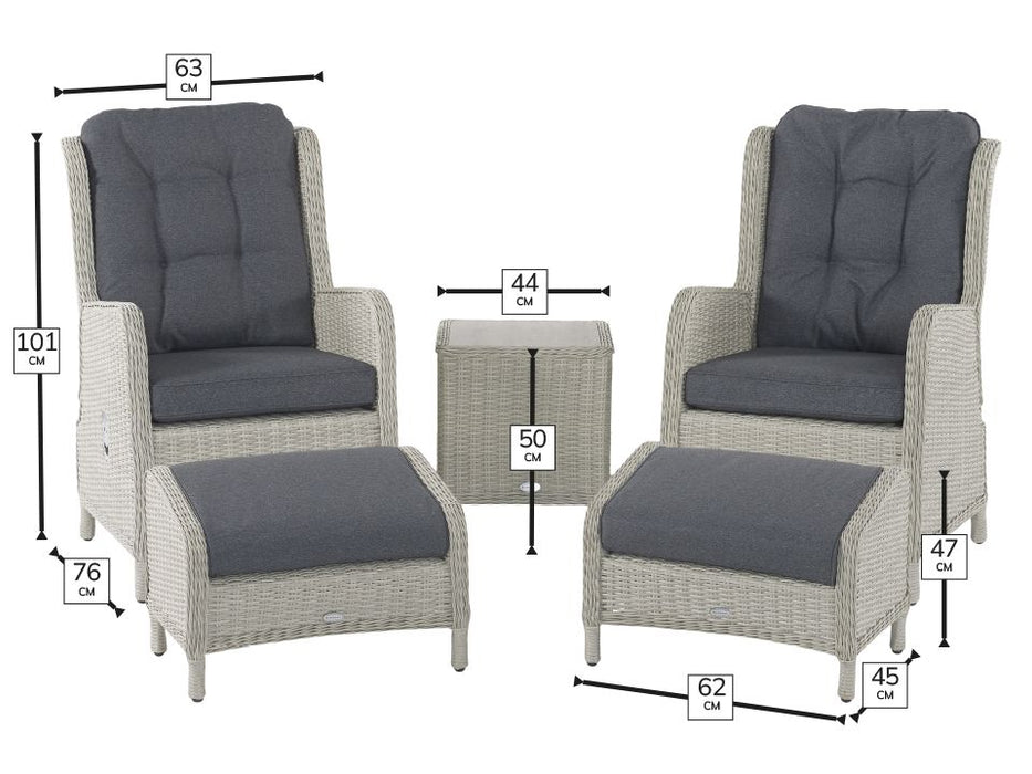 Bramblecrest - Chedworth Rattan Recliner Set in Dove Grey with 2 Footstools & Side Table
