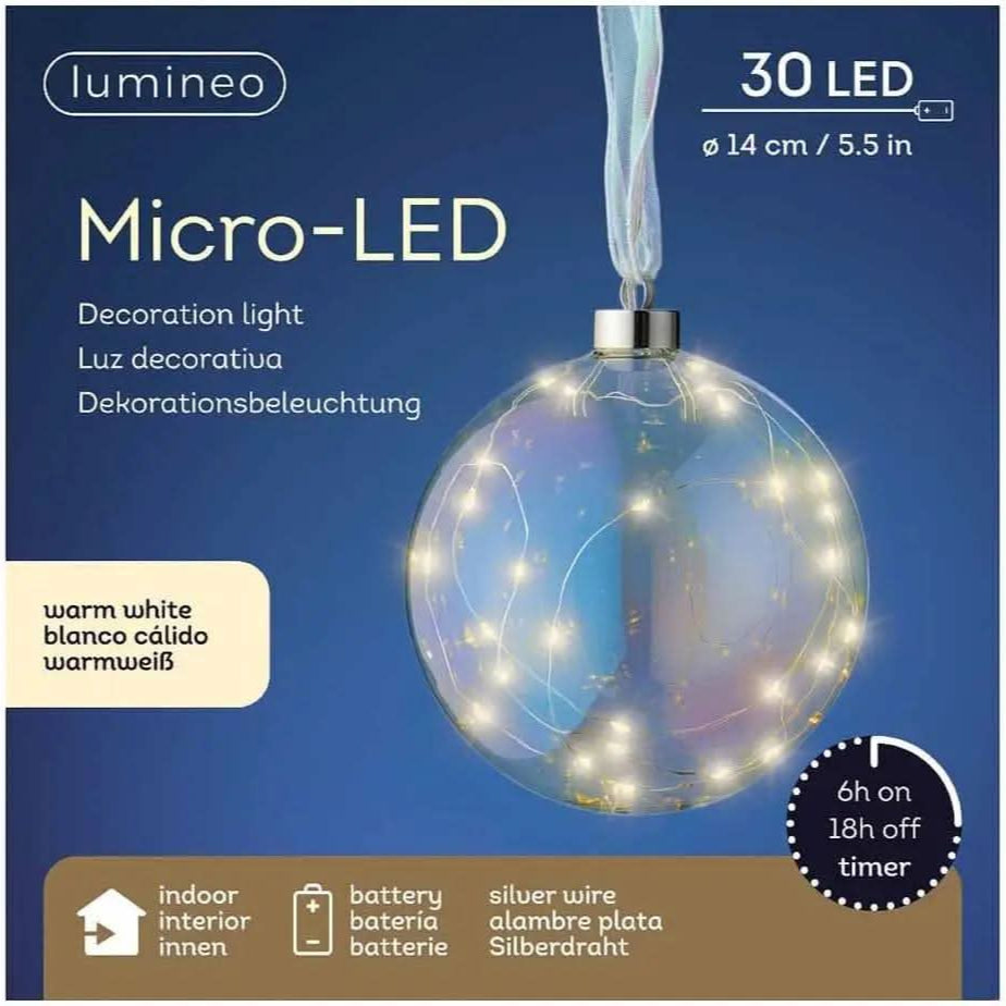 Micro LED Ball Diameter 14cm Iridescent, Warm White 30 Lights