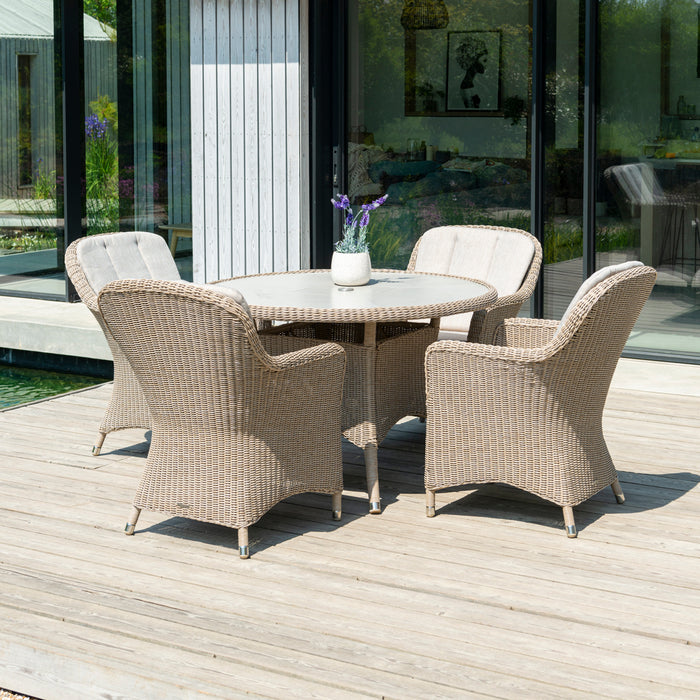 Hazelmere Natural Weave 4 Seater Round Dining Set with Dusk Cushions