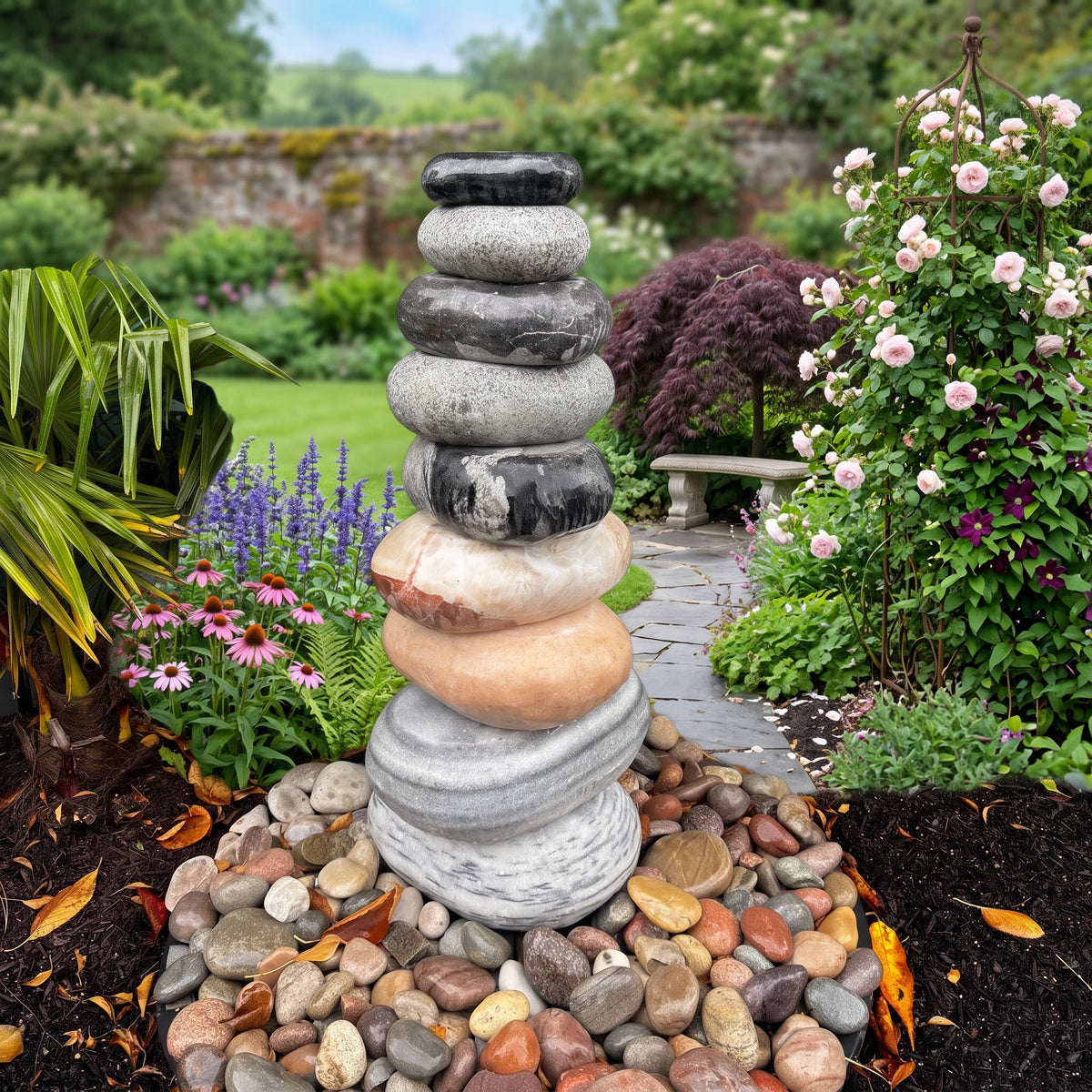 Cascading Marble Boulder Fountain with Complete Kit (60cm & 90cm tall options)