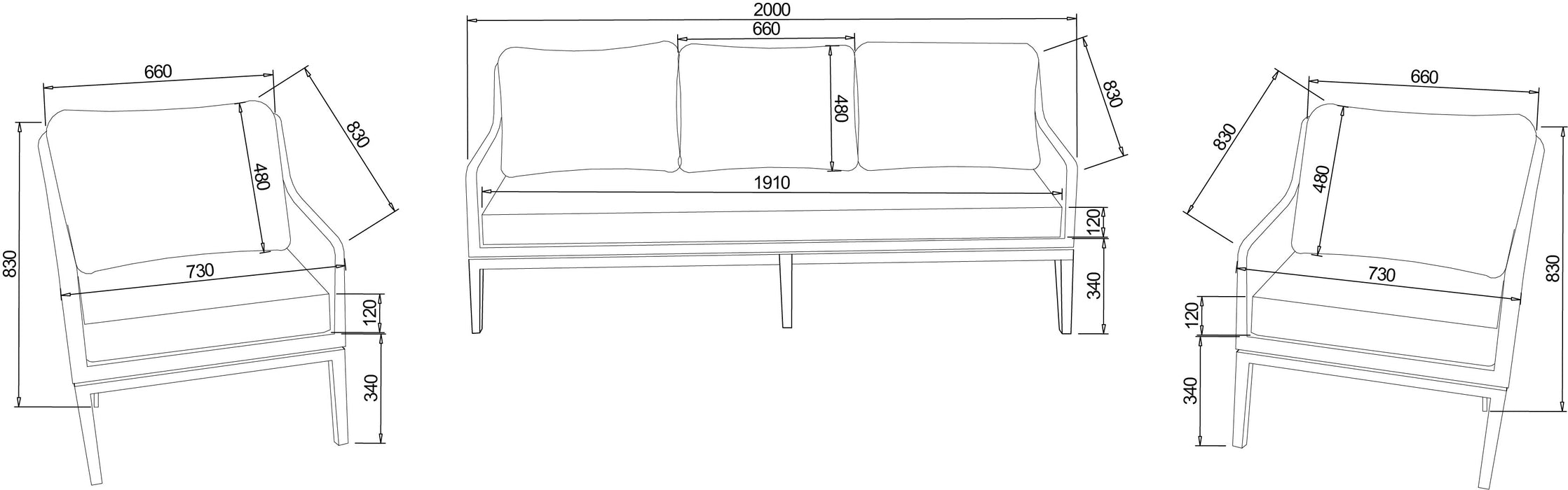 Hartman Arley 3 Seat Lounge Set