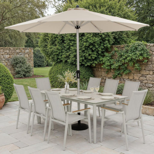 Bramblecrest Sofia Rectangle Table with 8 Armchairs, Parasol & Base Set - Grey