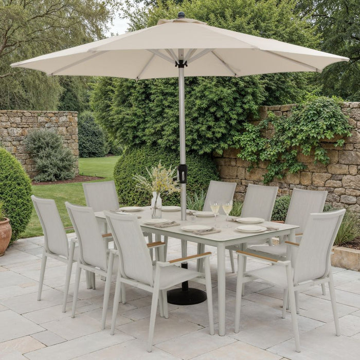 Bramblecrest Sofia Rectangle Table with 8 Armchairs, Parasol & Base Set - Grey