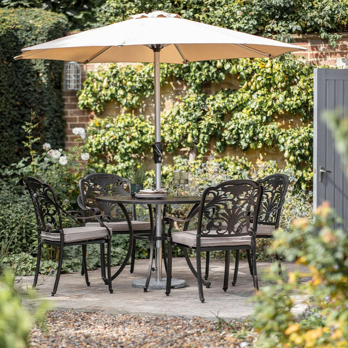 Bramblecrest Venice 4 Seater Aluminium Garden Furniture Dining Set with 2.5m Parasol & Base