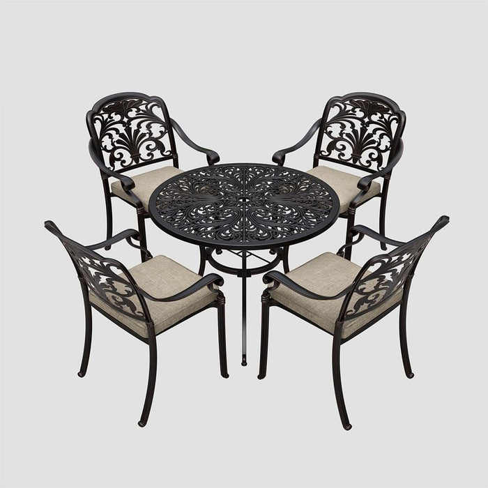 Bramblecrest Venice 4 Seater Aluminium Garden Furniture Dining Set with 2.5m Parasol & Base