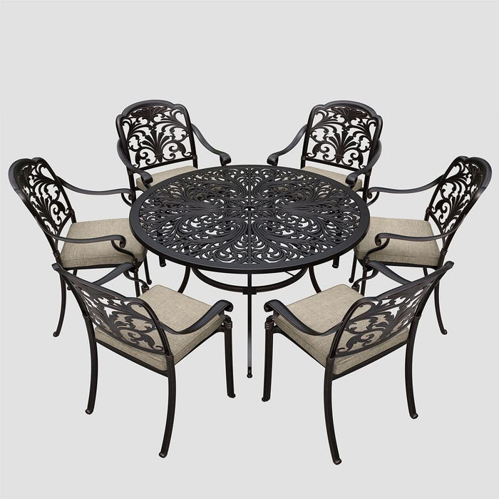 Bramblecrest Venice 6 Seater Aluminium Garden Furniture Dining Set with 3m Parasol & Base