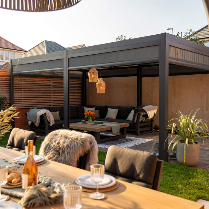 Norfolk Leisure Royce Cube 6m x 3.6m Aluminium Pergola with Solar LED Lights