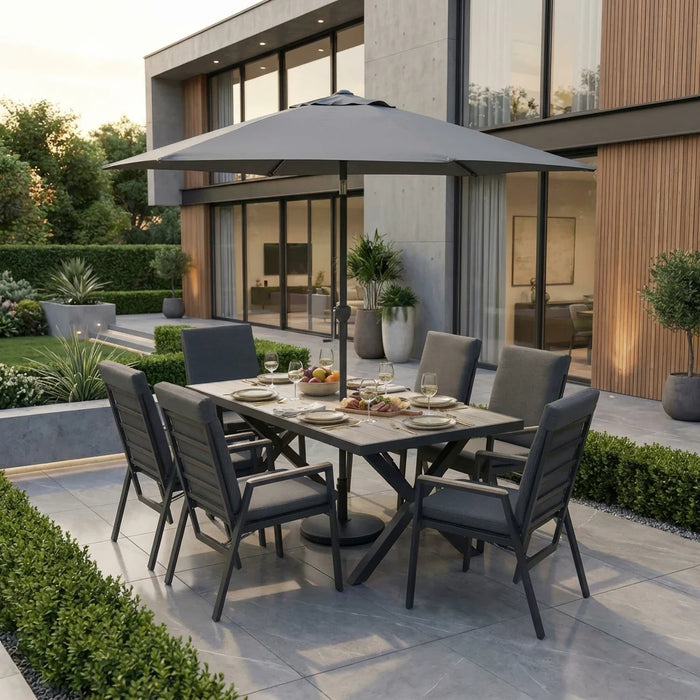 Kettler Tudor 6 Seat Reclining Dining Set Inc Parasol & Base (Ex-Display)