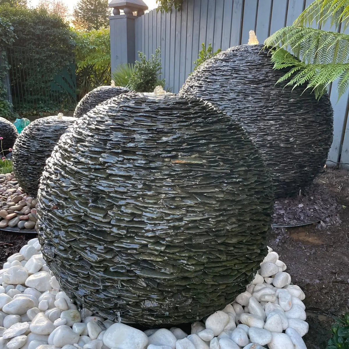 Grey Planet Slate Sphere Garden Water Feature 