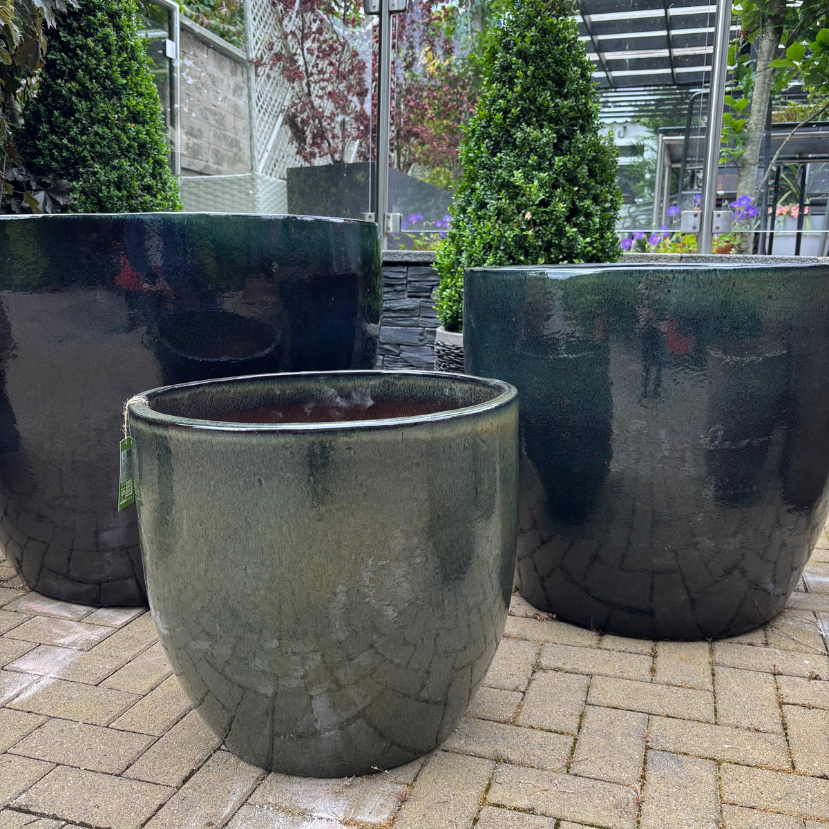 Hercules Glazed Garden Planters L, XL and XXL in black, biscuit or dark green