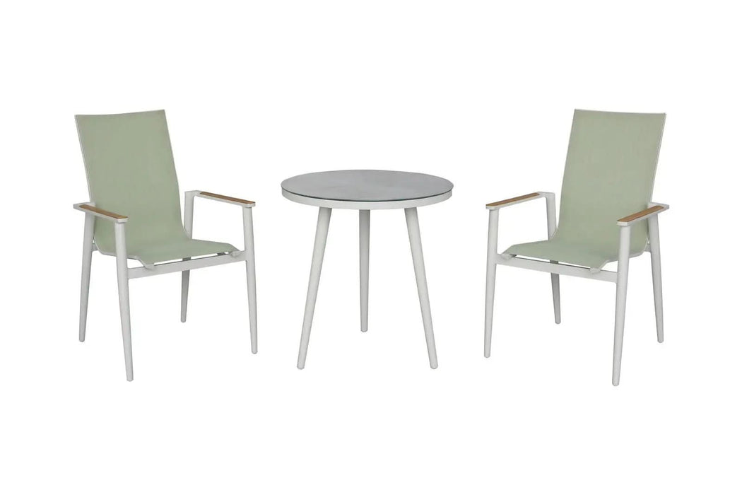 Bramblecrest Sofia Round Bistro Set in Green Stacking Armchairs