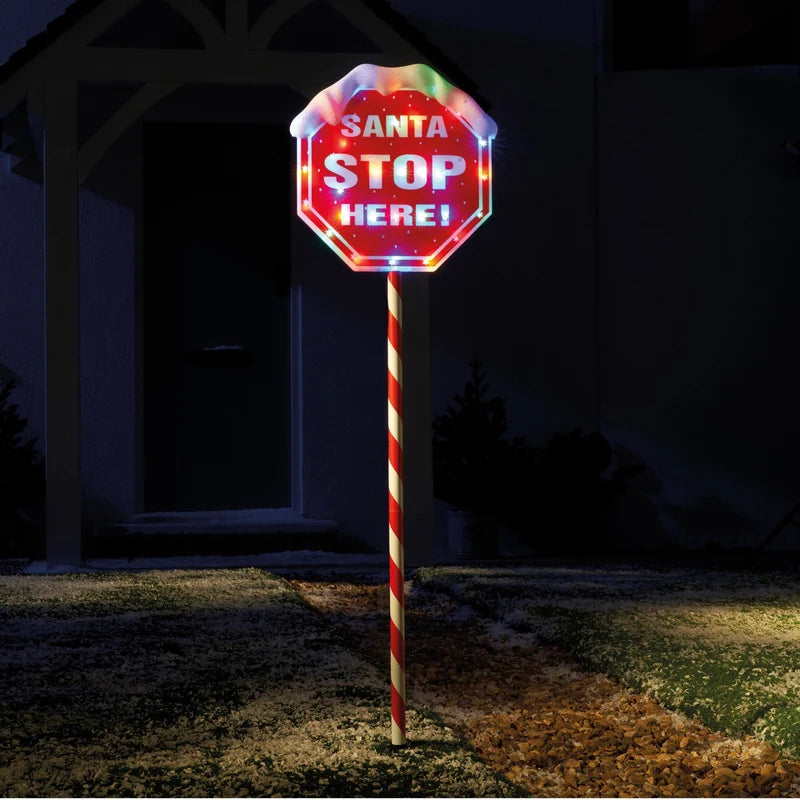 Festive Lit Santa Stop Here Sign 100cm