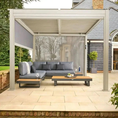Norfolk Leisure Royce Cube Beige 4m x 3m Aluminium Pergola with Solar LED