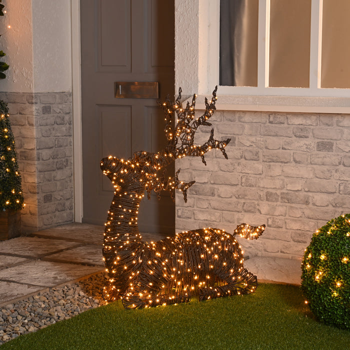 Festive 88cm Lit Antique LED Brown Rattan Sitting Reindeer