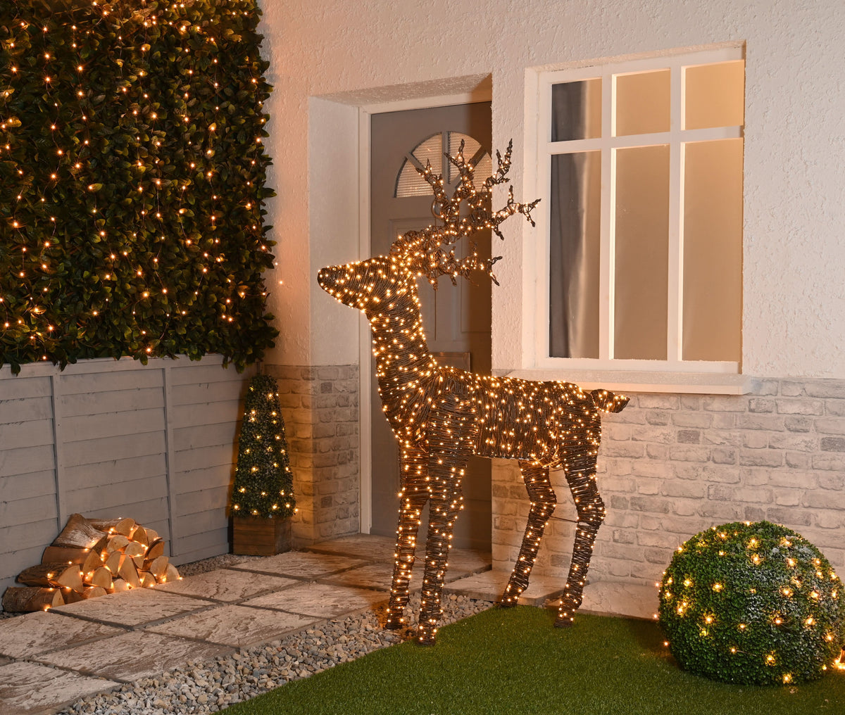 Festive 180cm Lit Antique LED Brown Rattan Stag