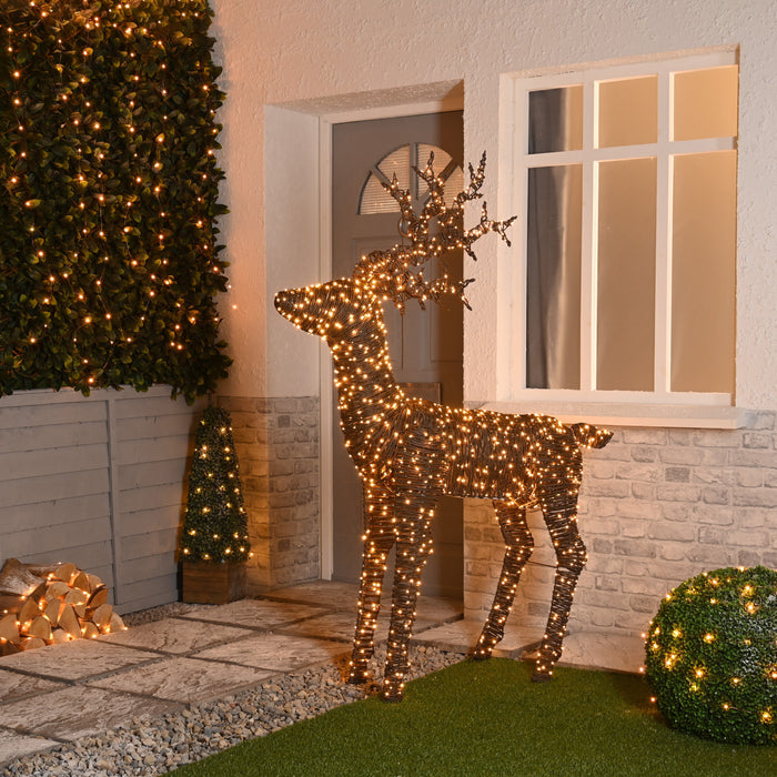 Festive 180cm Lit Antique LED Brown Rattan Stag