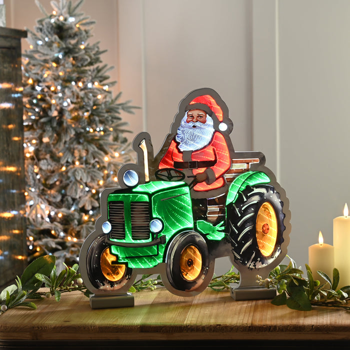 Festive 40cm Infinity Santa on a Tractor