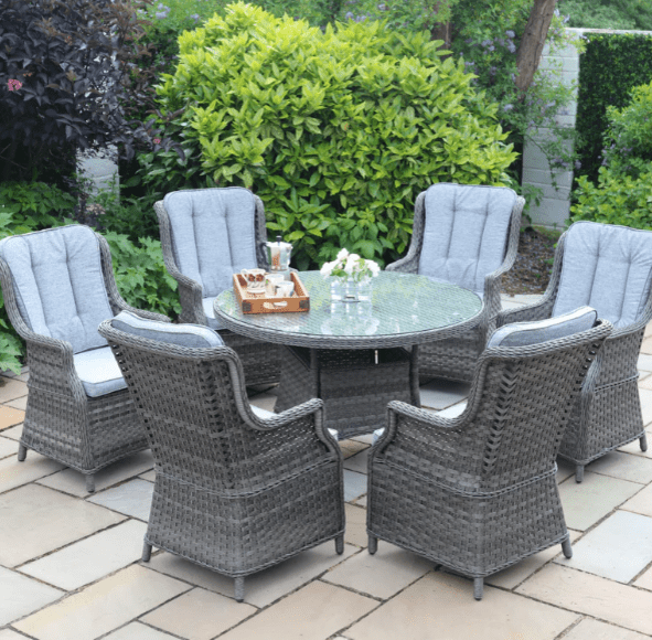 Amalfi High Back 6 Seat Grey Dining Set Mid Ulster Garden Centre