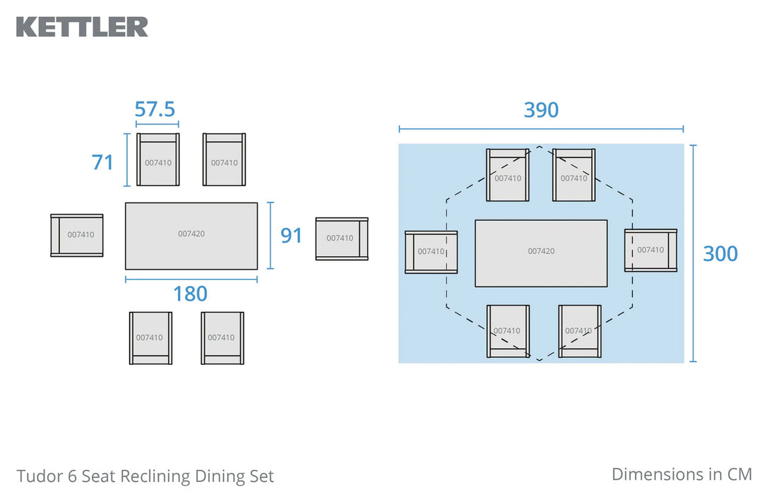 Kettler Tudor 6 Seat Reclining Dining Set
