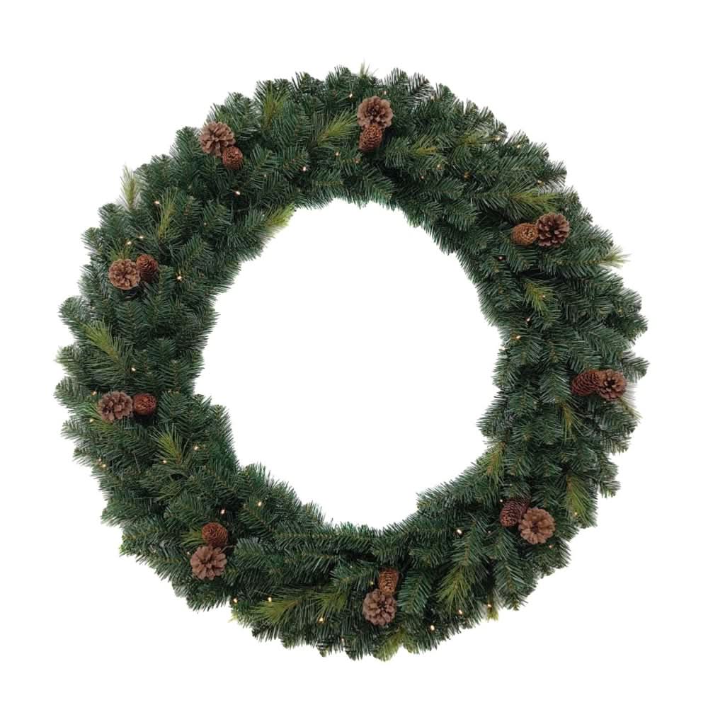BOSK Vermont Pine 42" Pre-Lit Wreath — 250 Warm White LEDs