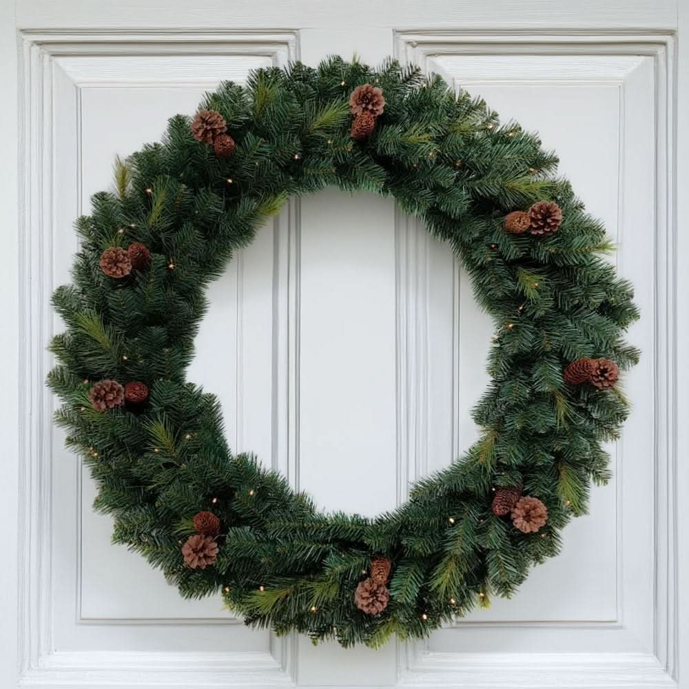 BOSK Vermont Pine 42" Pre-Lit Wreath — 250 Warm White LEDs